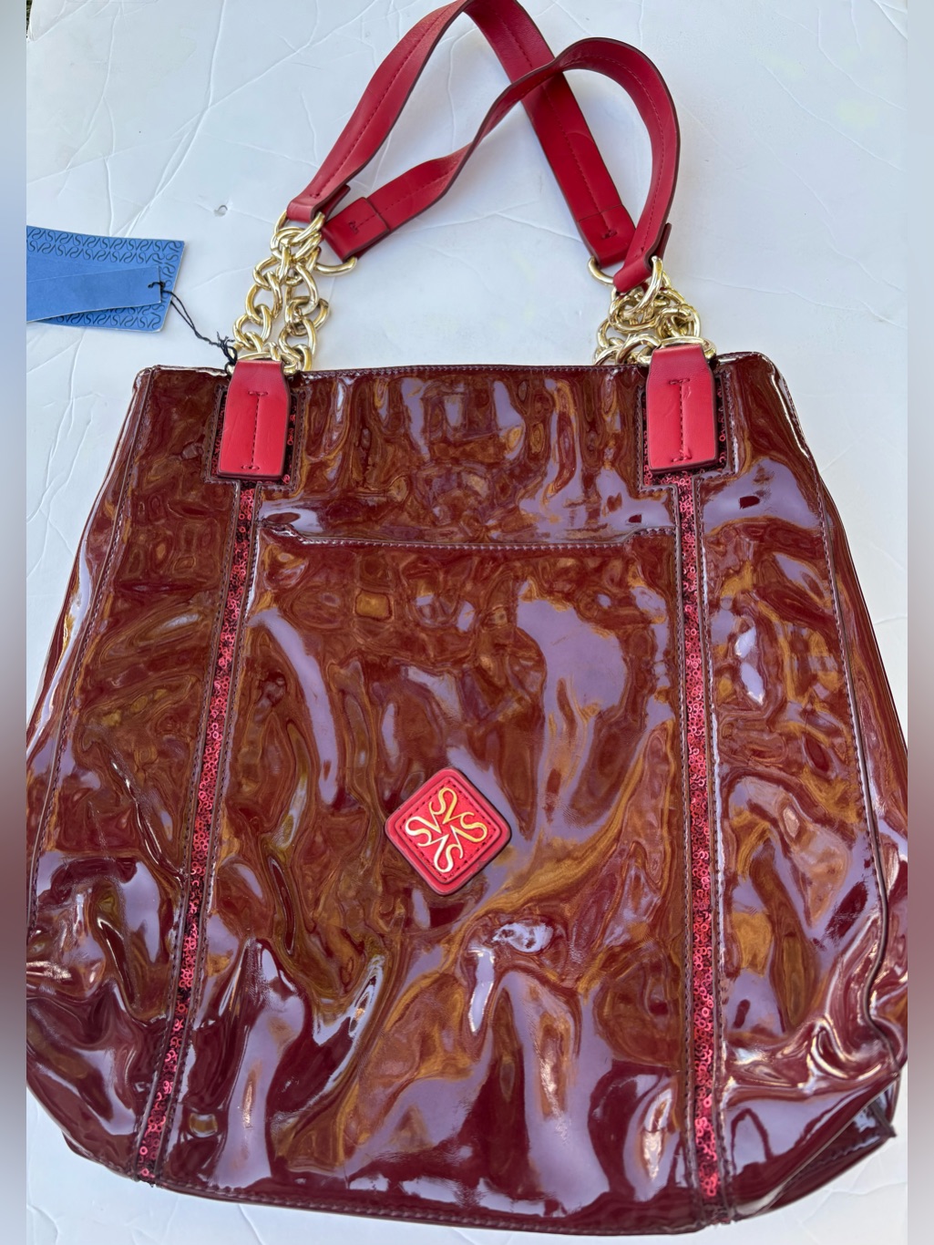 Simply Vera Vera Wang Brown And Red Shoulder Bag With Gold Chain Accents